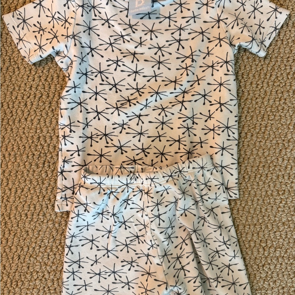 Bella Bliss Pima Cotton Kids Pajamas Set in White and Blue 2T